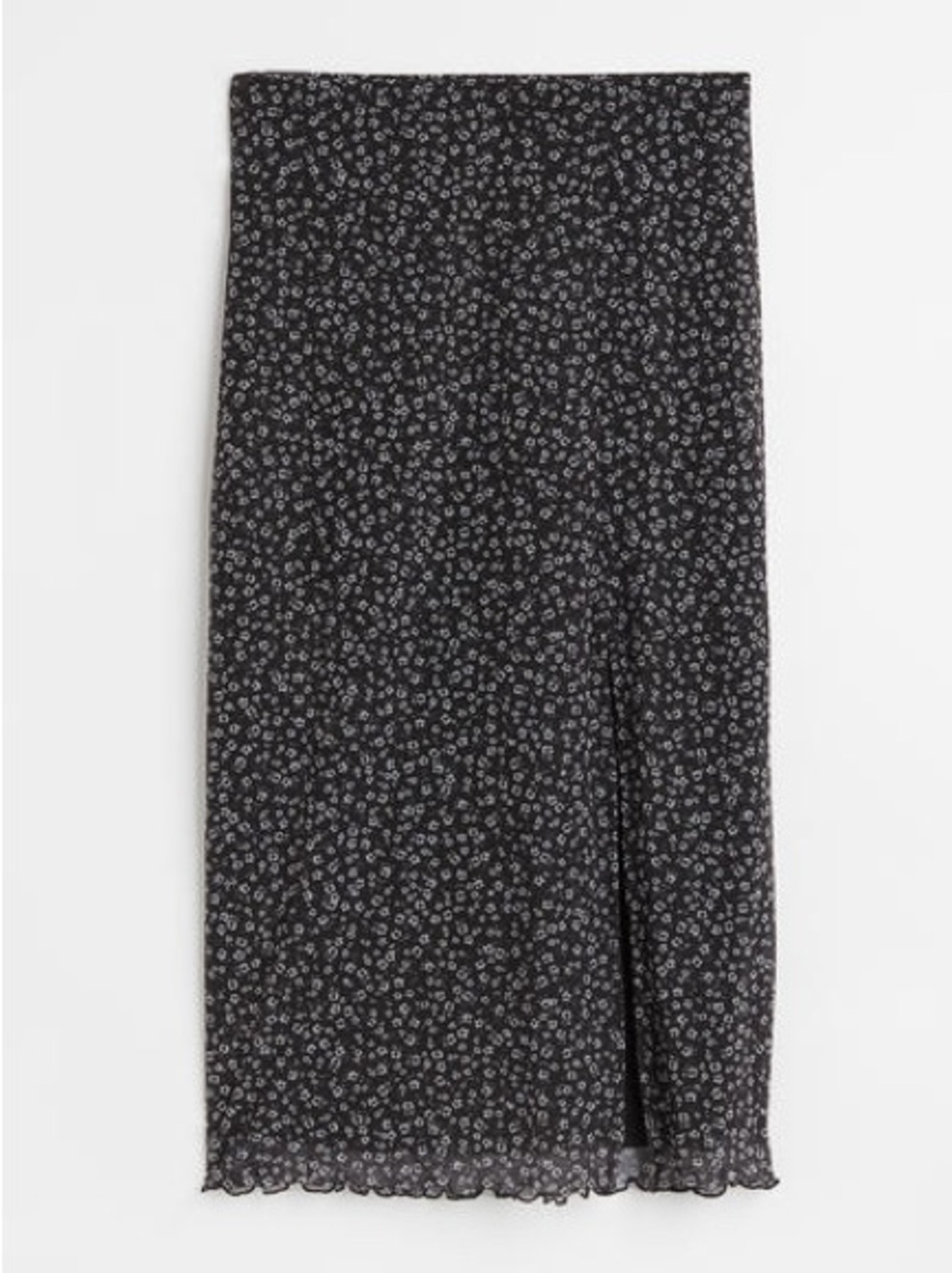 H&M Black Floral Mesh Midi Skirt with Subtle Slit